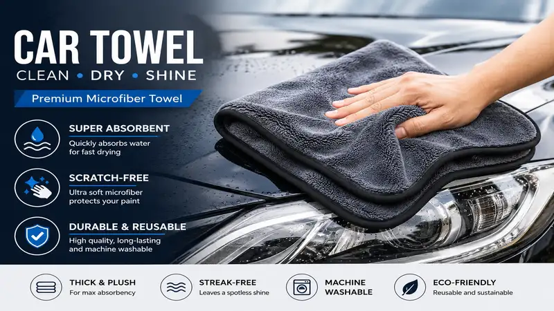 Premium car towel for drying and detailing a clean vehicle
