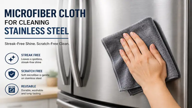 Microfiber cloth for cleaning stainless steel refrigerator with streak-free shine and scratch-free finish