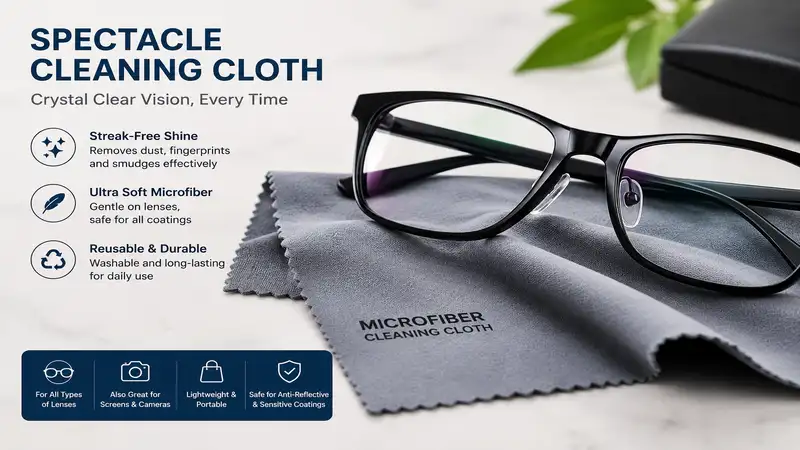 spectacle cleaning cloth with eyeglasses on soft microfiber fabric