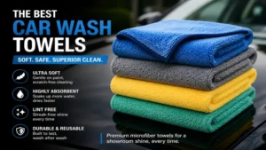 best car wash towels stacked for safe scratch-free vehicle cleaning and detailing