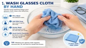 how to clean glasses cloth by hand using mild soap and lukewarm water