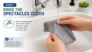 how to clean spectacles cloth by rinsing microfiber cloth under lukewarm water before washing