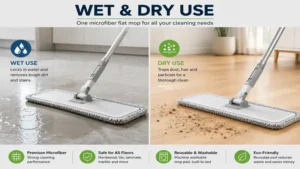 microfiber flat mop for wet and dry floor cleaning on tile and hardwood surfaces
