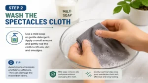 how to clean spectacles cloth using mild soap and gentle hand washing to remove dirt and oils