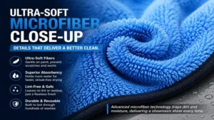 microfiber car wash towels close-up showing ultra-soft absorbent fibers for detailing