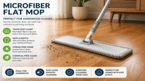 microfiber flat mop removing dust and dirt from hardwood floors safely