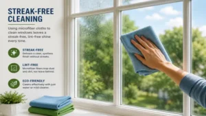using microfiber cloths to clean windows for a streak-free and lint-free glass finish