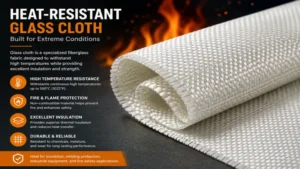 Heat-resistant glass cloth for fire protection and high-temperature industrial applications
