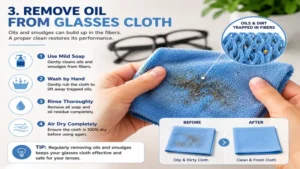 how to clean glasses cloth by removing oil, dirt, and smudges from microfiber fibers