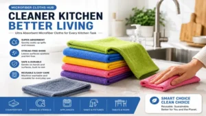 Microfiber Cloths Hub with absorbent cloths for kitchen counters, dishes, and appliance cleaning