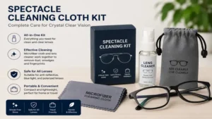 spectacle cleaning cloth kit with microfiber cloth spray bottle and glasses