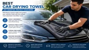 best car drying towel being used to dry a freshly washed vehicle