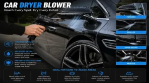 car dryer blower removing water from mirrors wheels grilles and hard-to-reach vehicle areas