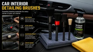 car interior detailing brushes included in car interior cleaning materials for vents and dashboard