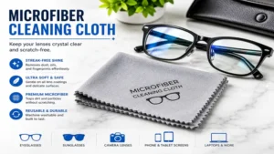 glasses cloths microfiber displayed with eyeglasses on a clean modern surface