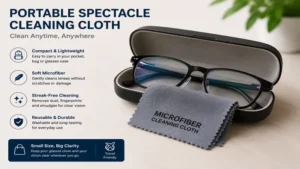 portable spectacle cleaning cloth stored inside a protective eyeglass case