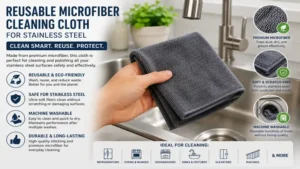 Reusable microfiber cloth for cleaning stainless steel safely and effectively on multiple surfaces