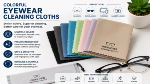 colorful eyewear cleaning cloths arranged in different shades for stylish everyday lens care