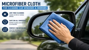 microfiber cloth for cleaning car windows and side mirrors without leaving lint