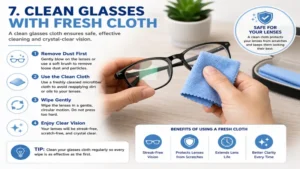 how to clean glasses cloth and use a fresh cloth for clear eyeglass lenses