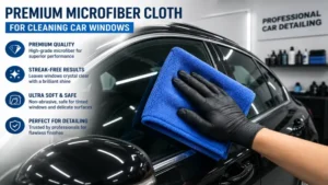 premium microfiber cloth for cleaning car windows in professional car detailing setup