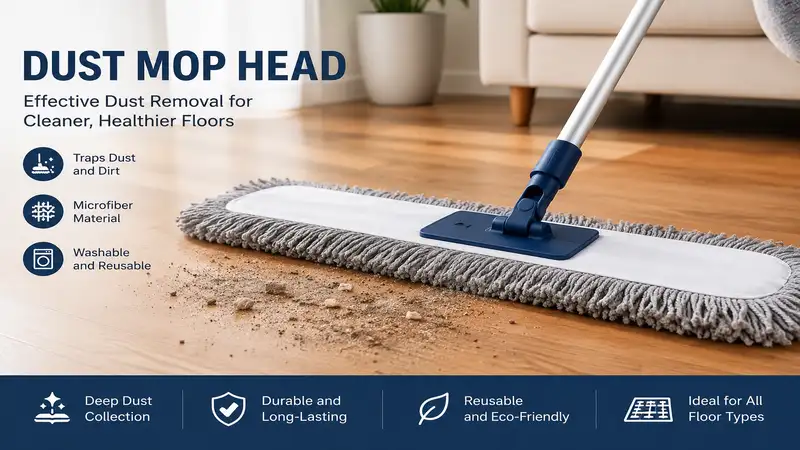 dust mop head effectively removing dust and debris from a hardwood floor during daily cleaning