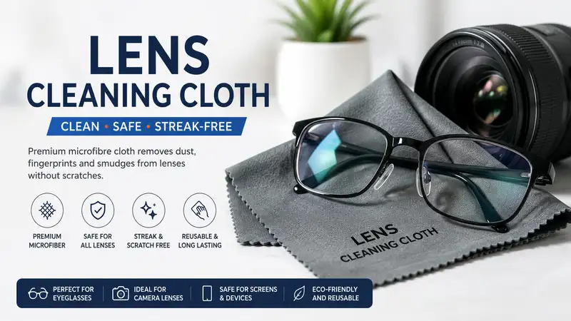 Premium lens cleaning cloth used to safely clean eyeglasses, camera lenses, and screens without scratches