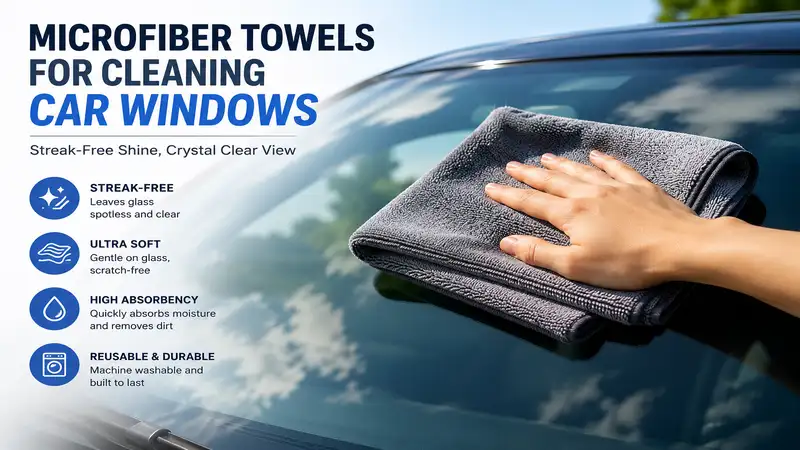 microfiber towels for cleaning car windows used on a shiny windshield for a streak-free finish