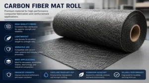 Roll of carbon fiber mat material prepared for composite fabrication and reinforcement projects.