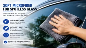 microfiber towels for cleaning car windows during gentle glass polishing and detailing