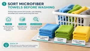 Sorting towels by usage category as the first step in how to clean microfiber towels properly