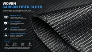 Close-up view of carbon fiber cloth showing the distinctive woven fiber pattern and texture