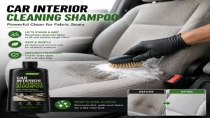 car interior cleaning shampoo lifting stains and refreshing fabric car seats during detailing