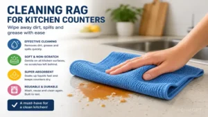 Durable cleaning rag wiping kitchen counters and removing spills with ease