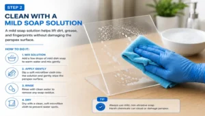 Applying a mild soap solution as part of how to clean perspex properly at home