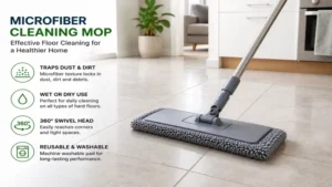 microfiber cleaning mop in use on tile flooring for effective everyday floor cleaning