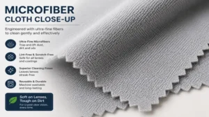 Close-up view of a microfiber eyeglass cleaning cloth showing soft lint-free texture