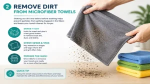 Shaking out dust and debris before washing as an important part of how to clean microfiber towels