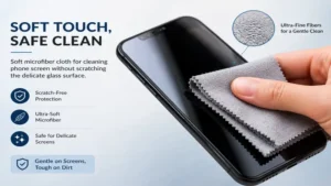 Soft microfiber cloth for cleaning phone screen without scratching the glass surface