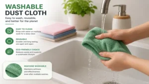 Washable dust cloth used for eco-friendly household cleaning