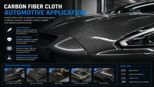 carbon fiber cloth applied to an automotive body panel for enhanced strength and reduced weight