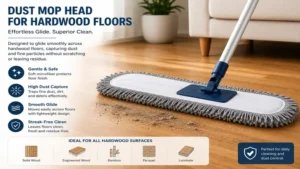 dust mop head gliding smoothly across a hardwood floor for efficient dust collection