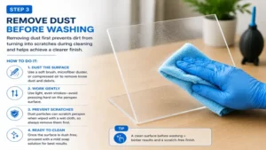 Removing dust before washing as an important step in how to clean perspex panels