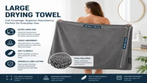 drying towel in large size offering full body coverage and maximum absorbency