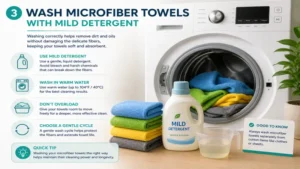Using mild detergent in the washing machine during how to clean microfiber towels safely