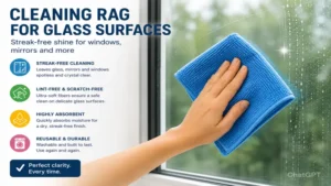 High-performance cleaning rag creating a streak-free finish on glass surfaces