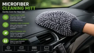 microfiber cleaning mitt used for gentle car interior and dashboard cleaning