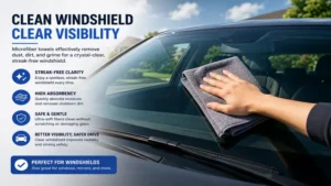microfiber towels for cleaning car windows while wiping and polishing a car windshield