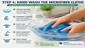 Gentle hand washing method using vinegar to clean microfiber cloth and maintain softness