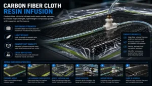 carbon fiber cloth prepared for resin infusion during high-performance composite fabrication